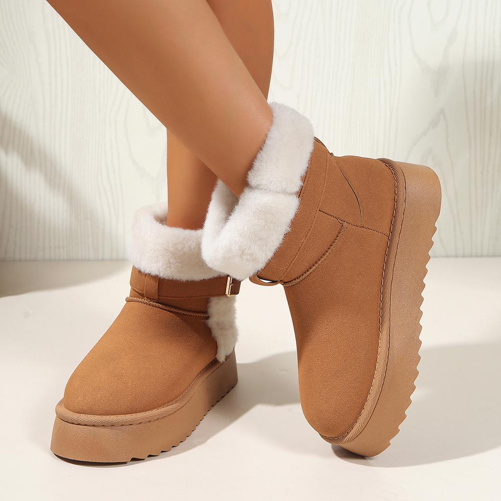 Fashionable New Comfortable and Durable Women's Boots Winter Elegant Solid Color Round Head Sexy Buckle Warm Snow Boots