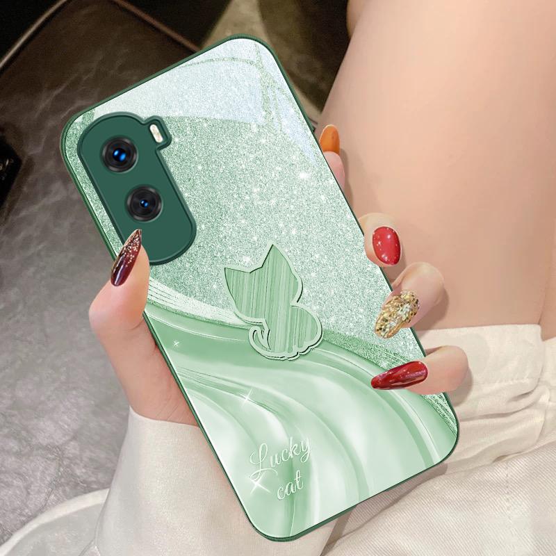 Sparkling Diamond Cat For Honor 200 90 8X 9X Pro Lite P50 P40 Nova 10 11i P60 Magic4 6 Mate 20 50 Tempered Glass Phone Case