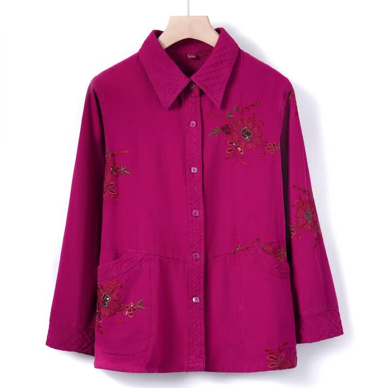 YUZHAOLIN Women's 100% Cotton Embroidered Long-Sleeve Shirt