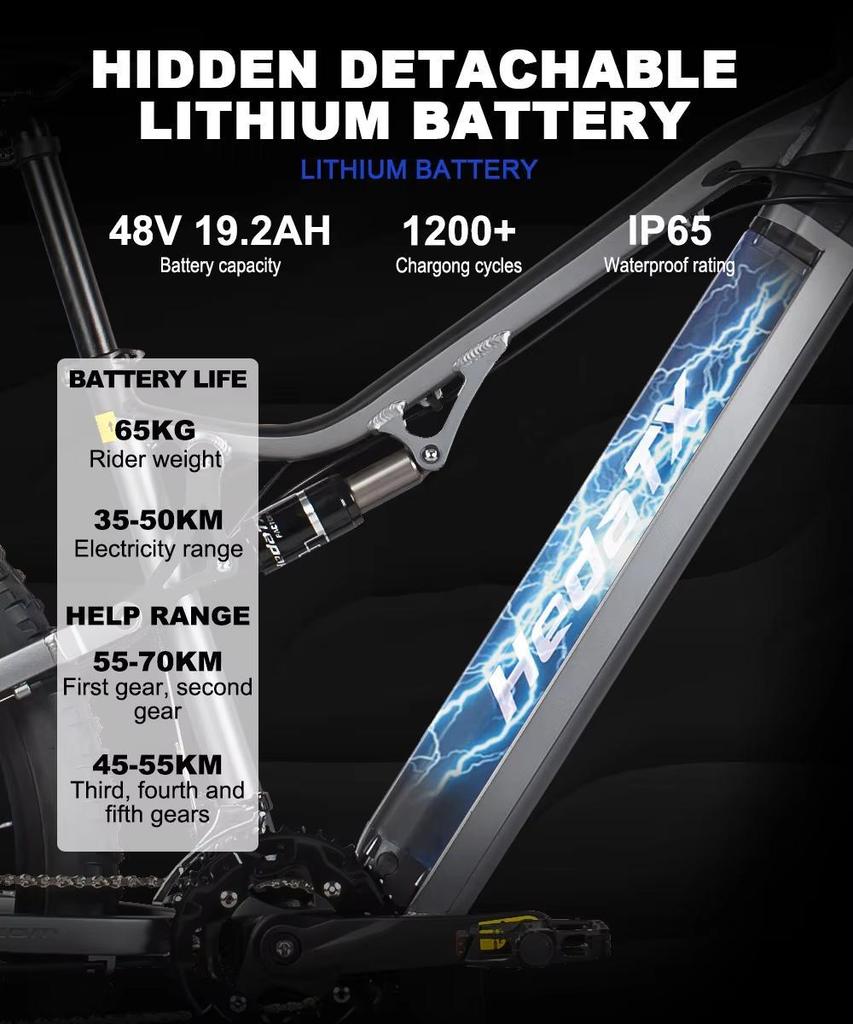 Nové terénní elektrické kolo TX19 1000W motor 48V19.2AH baterie dvouplášťová brzda 29 palcová kola 27 rychlostí.