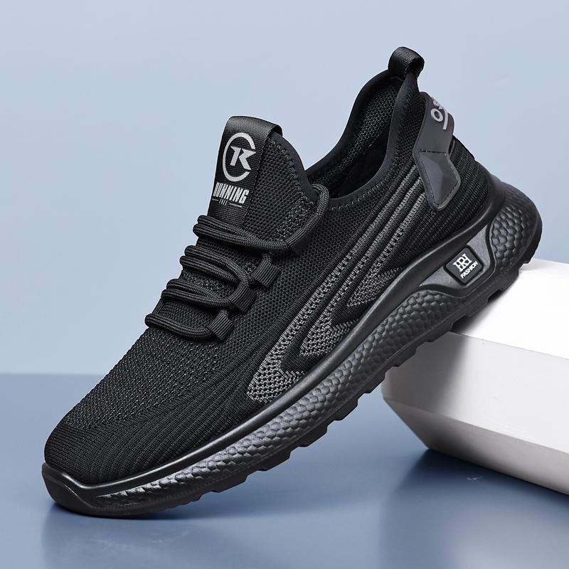 

Дышащая сетчатая спортивная обувь Мужская повседневная обувь для ходьбы Удобный круглый носок Плоский каблук Однотонные летние кроссовки для бега 43 чёрный