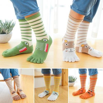 Children's Cartoon Cotton Five-Finger Socks - Comfortable, Sweat-Absorbent, Solid Color