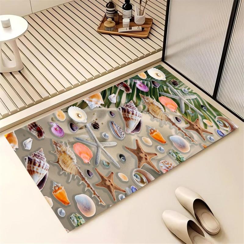 Tropical Beach Starfish Seashell Door Mat Soft Non-Slip Indoor Outdoor Entryway Rug Realistic Ocean Sand Scene Carpet 40cm x 60cm