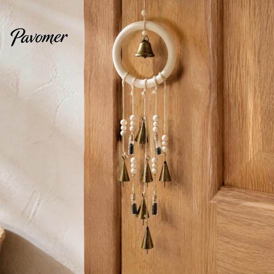 Natural Log Beads Hanging Ornament Vintage Metal Wind Chimes with Bells And Wishing Bottle, Rustic Witch Small for Windows Wood Ring, Bohemian