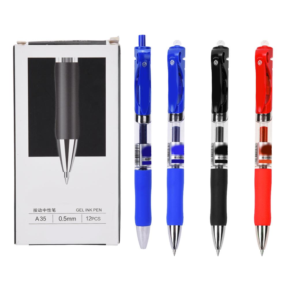 12 ks kuličkové pero protiskluzová měkká gumová rukojeť plastový stiskací typ školní kancelářské papírnictví 0,5m