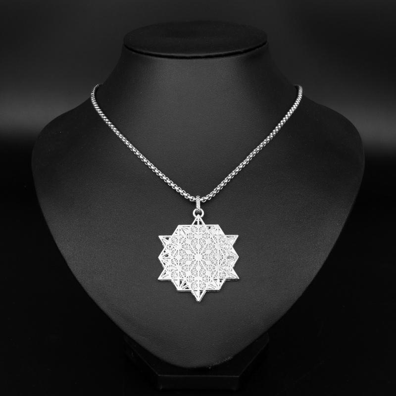 Fashion Flower of Life Metatron's Cube Pendant Necklace Mandala Handcrafted Sacred Geometry Jewelry