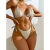 Seksowne pomarszczone brazylijskie bikini wiązane na szyi damski strój kąpielowy damskie stroje kąpielowe dwuczęściowy zestaw bikini kąpiący strój kąpielowy Swim Lady