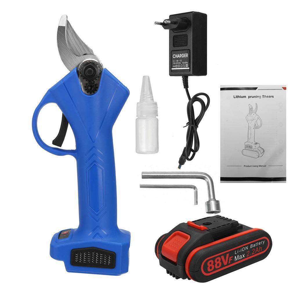 2200mAh Cordless Electric Pruning Shears with 1/2 Lithium-ion Battery 30mm Max Cutting Garden Pruner Branches Cutter EU Plug 88V