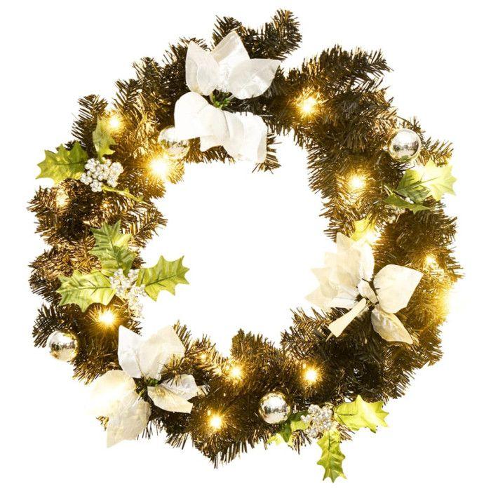 VidaXL Couronne de Noël avec lumières LED Noir 60 cm PVC, couronnes, couronnes de Noël avec décoration, ornements de 321518