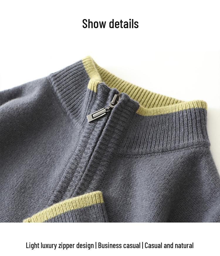 Men's Autumn/Winter Wool Knit Zipper Pullover - Seven-Needle Thickened Half-High Collar Sweater
