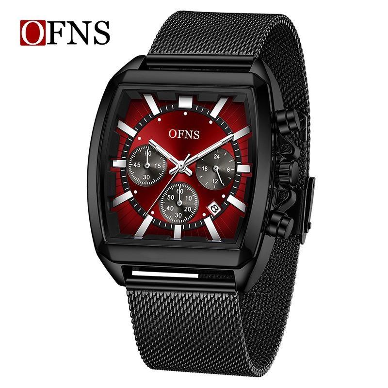 Herren Square Chronograph Armbanduhren Silikon-/Netzarmband, Luxuriöse Stilvolle Analoge Uhr für Arbeit & Streetwear