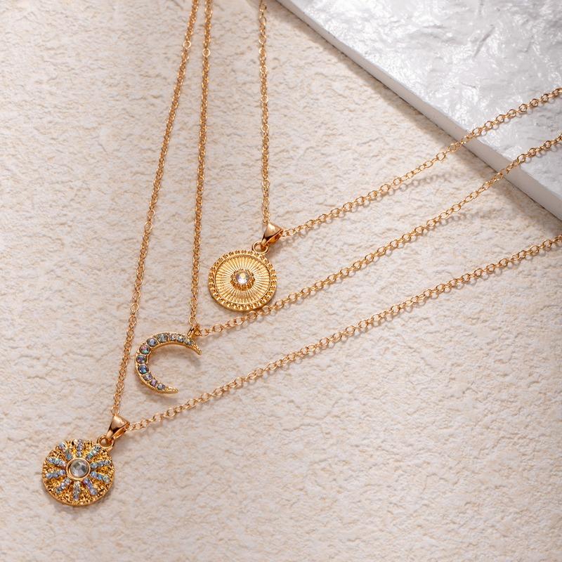Diamond necklace jewelry multi-layer stacking geometric light luxury high-end pendant sun collarbone chain