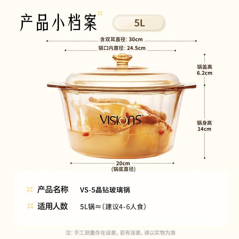 VISIONS 5L Crystal Clear Glass Cookware