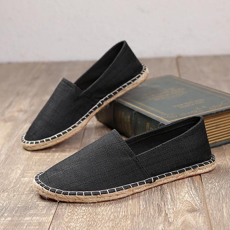Gentleman Casual Comfort Bohemian Slip On Lazy Shoes Summer Female Mens Flat Slip On Canvas Strap Loafers Straw Espadrilles