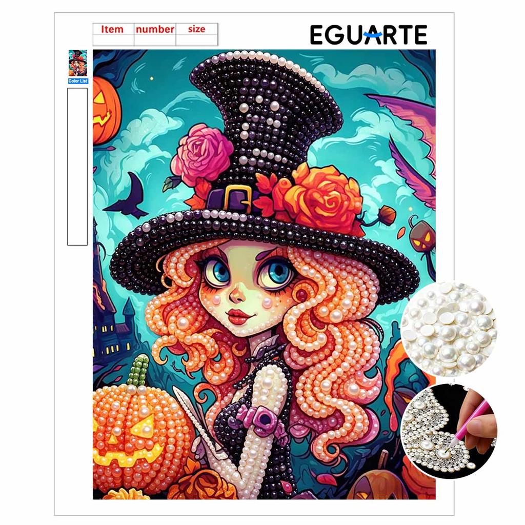Halloween pearl painting art full pearl pumpkin witch handmade diy home decorations