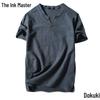Men's Plus Size Summer Cotton-Linen V-Neck Loose Fit Short Sleeve T-Shirt