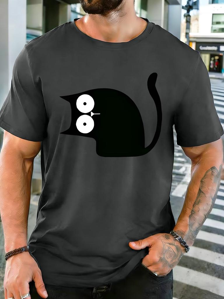 Unisex Crew Neck Tee Minimal Big Eye Black Cat Graphic Print Short Sleeve Top Summer Daily Outdoor Loose Soft Casual Basic Tee Wear