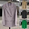 Women Suit Coat Lapel Long Sleeve Double-Breasted Suit Jacket with Flap Pockets Solid Color Loose Fit Casual Business Outwear