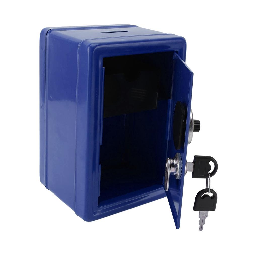 Money Bank Creative Cute Metal Vertical with Lock Keys Cash Coin Box for Home Use Blue