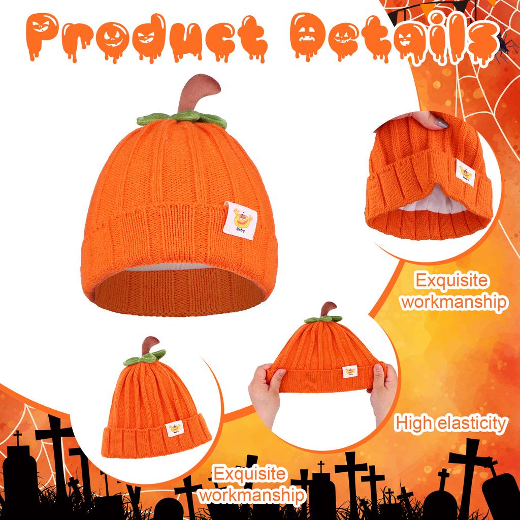 2 Pack Halloween Baby Pumpkin Hat Trick Or Treat Newborn Infant Knitted Pumpkin Costume Winter Knitted Beanie Hats For Boys Girl