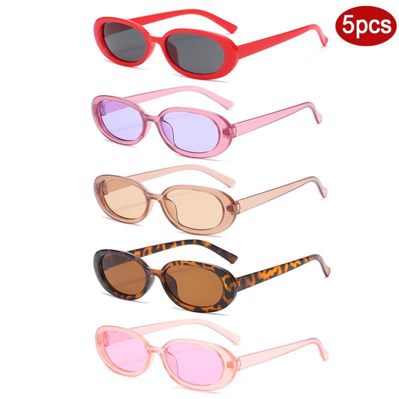 5pcs Fashion Female Oval Sunglasses Jelly Color Frame Design Sun Glasses Women Personalized Outdoor Casual Eyeglasses UV400