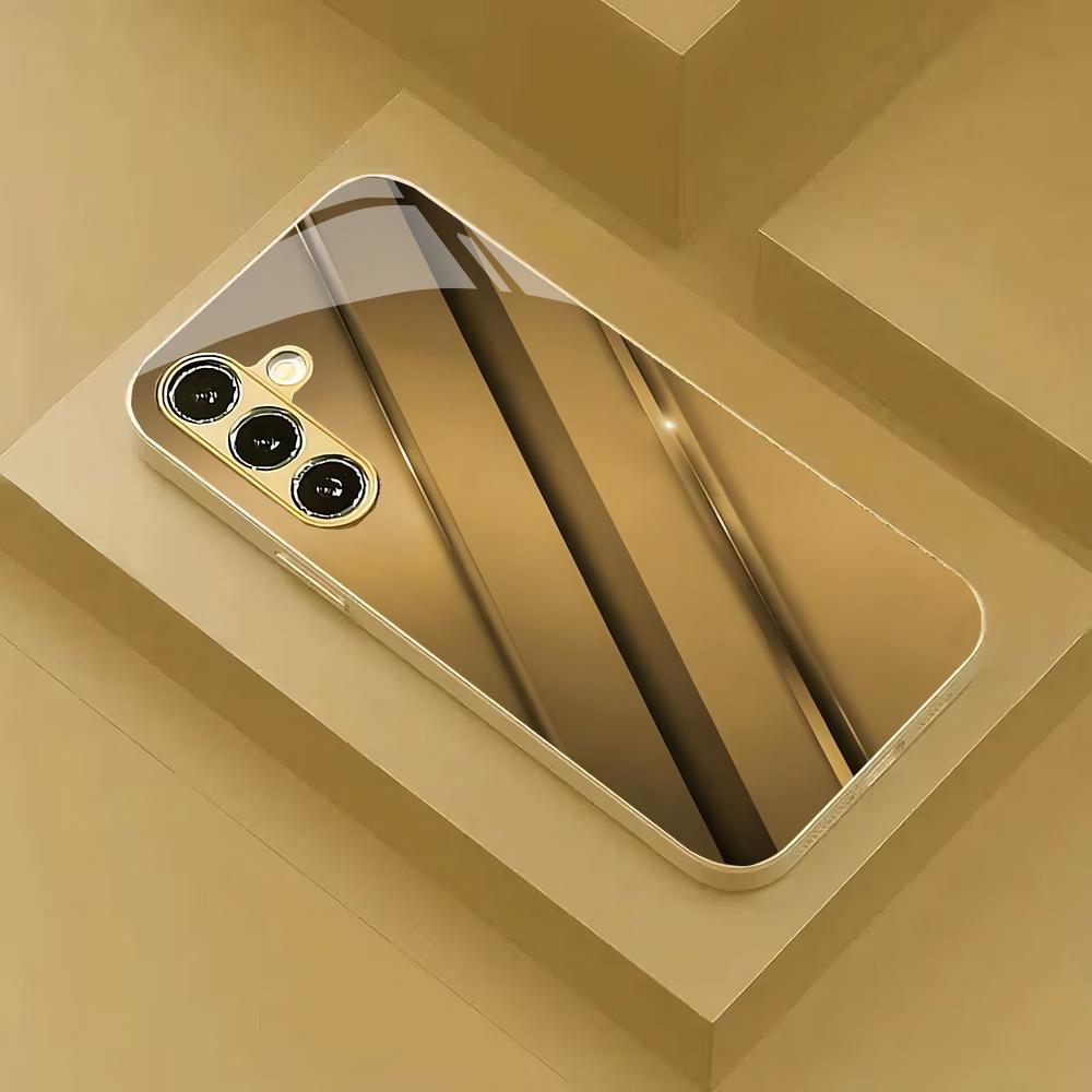 Gold gestreifte galvanisierte Glas-Handyhülle geeignet für Samsung GalaxyS26 S25 S24 S23 S22 S20FE/Ultra/Plus Hartschalen-Rückseite