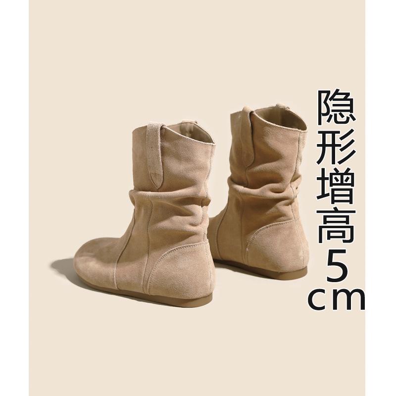 

Inner height increase 5 short boots women s pleated stacking boots autumn and winter new Maillard western boots 40 жёлтый