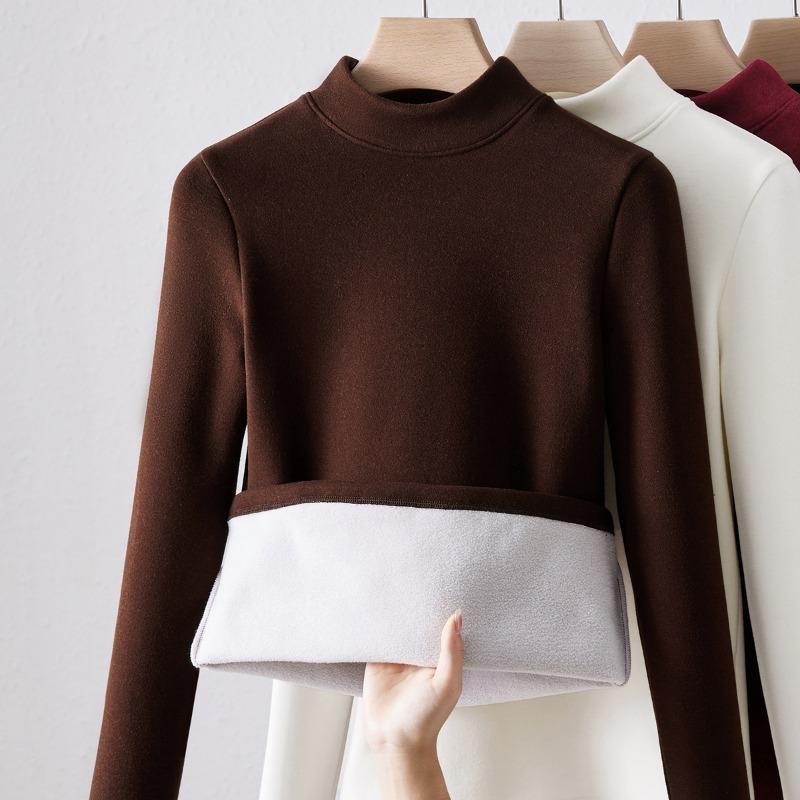 Semi-turtleneck wool bottoming shirt women's autumn and winter lamb wool with new velvet thickened warm velvet winter top