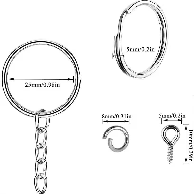 30 Set Keychain Rings for Crafts, Keychains for Resin Include Key Rings with Chain, Jump Rings, Screw Eye Pins for DIY Keychain Making