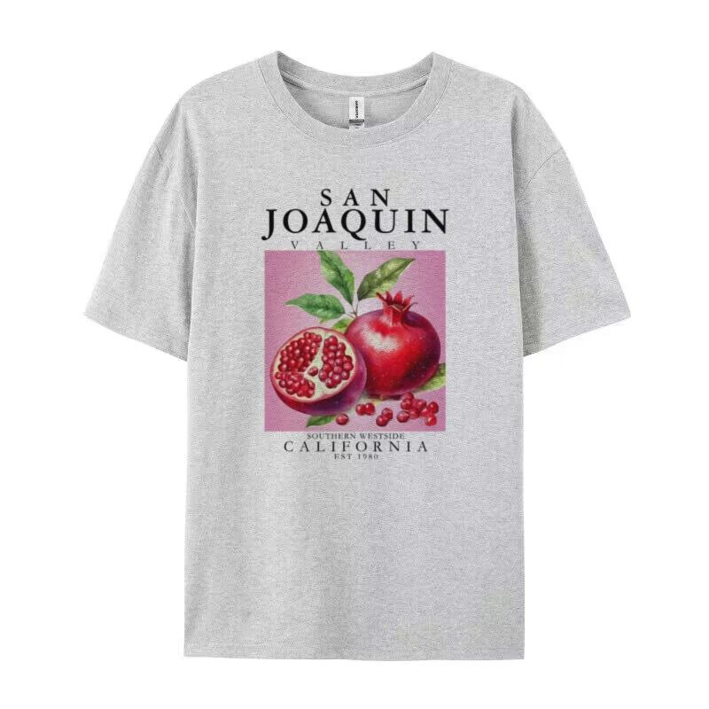 Pomegranate Cottagecore Aesthetic Tops Vintage Botanical T Shirt Cute Fruit Graphic Tees Women Loose Retro Streetwear TShirts