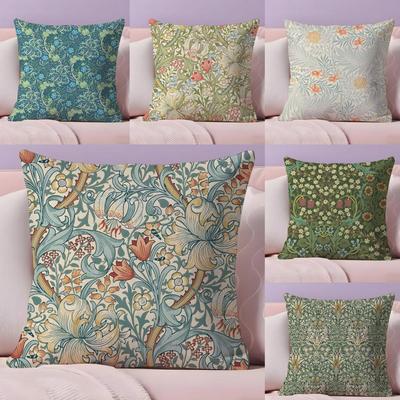 W-William M-Morris Floral Pillow Case Plush Fabric Soft Double-Sided Printed Sofa Warm Winter Home Gift Cushion Cover
