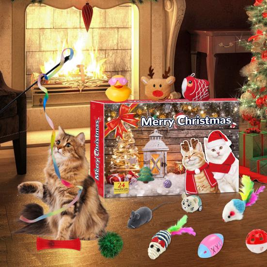 Christmas Cat Toy Advent Calendar 24 Days Interactive Indoor Kitten Pet Toy Xmas Countdown Calendar Box Cat Lovers Holiday Party Gift