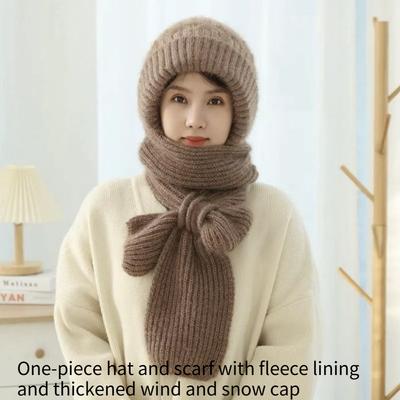 1PC Hat and Scarf Integrated Fleece Thickened Snow Hat Autumn and Winter New Squirrel Fleece Hand-woven Women's Warm Trend Hat