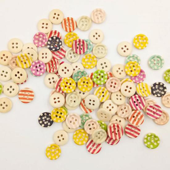 100 stuks Ronde Houten 4 Gaten Knopen Naaien Stippen Gestreepte Knutsel Naaiaccessoires