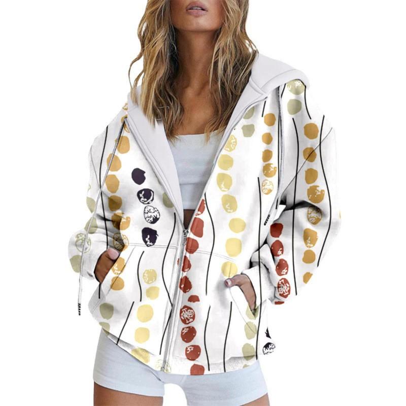 Womens Oversized Hooded Zip-Up Sweatshirt With 3D Digital Print Casual Loose Fit Winter