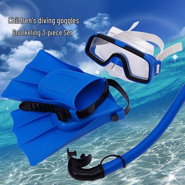 Trockenschnorchel-Set für Kinder: Tauchmaske, Schnorchel, Flossen und Schwimmbrille.