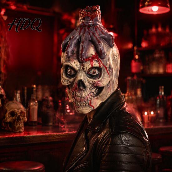 Horror Ghost Headgear Scary Halloween Zombie Head Masque, Creepy Latex Hood Masque Realistic Texture with Severed Hand, Party Cosplay Costume