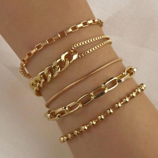 4 Pcs/Set Women Bracelet Hip Hop Style Snake Bone Chain Hollow Chain Round Pendant Adjustable Golden Color Polished 4 Pieces Set Wrist Jewelry Set