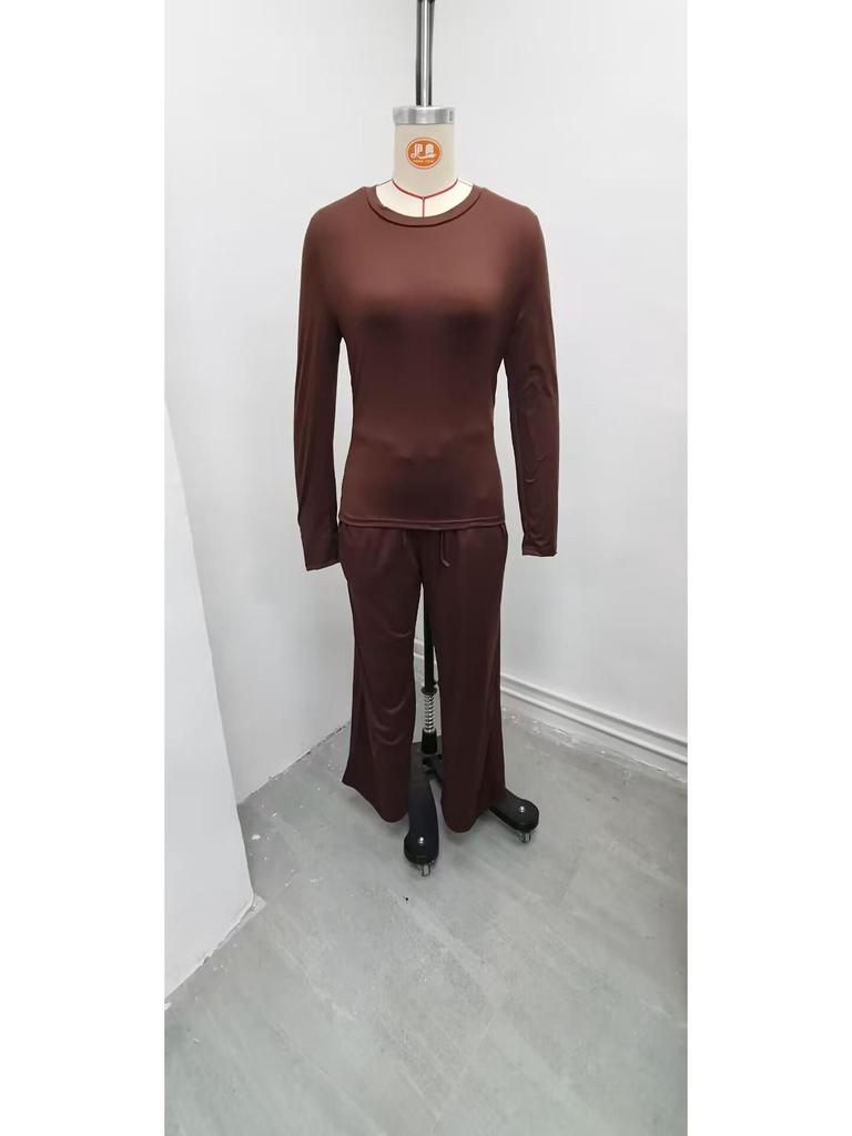 Kardashian Style Comfy Wide-Leg Tie-Up Set with Long Sleeves