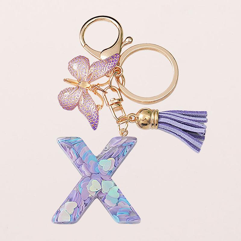 A-Z Letters Keychain Pendant Purple Butterfly Letter Keychain For Girls Women Exquisite Backpack Decoration Accessories Gifts
