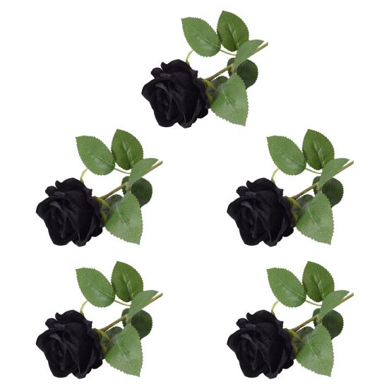 5 Pcs Artificial Red Roses Simulated Flowers with Bendable Stems Realistic