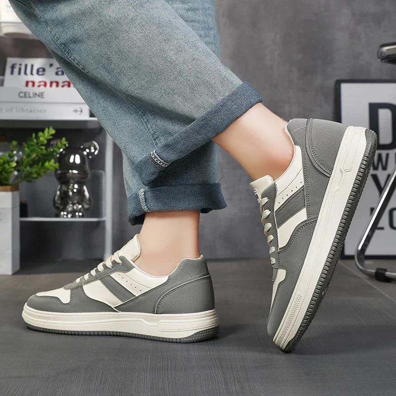 New Mens Casual Shoes White Grey Platform Student Sneakers Outdoor Breathable Sport Shoes Lightweight Running Shoes Tennis Shoes