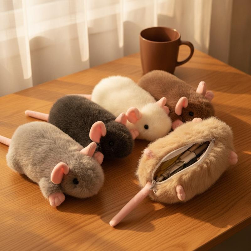 1 Pezzo Astuccio Carino Polpo Mouse Astuccio a Forma di Mouse Peluche Giocattolo Organizzatore Cancelleria Studente Per Ragazze