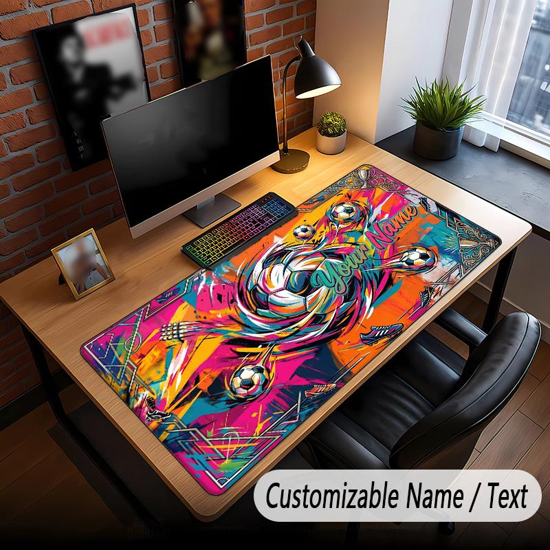 Soccer Theme Custom Mouse Pad Personalized With Name Text Customized Desk Mat For Office Home Decor
