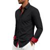 Men's Casual Business Long Sleeve Shirt Stretch Breathable Double Button Collar Slim Fit Dress Shirt for Office Work or Formal Occasions