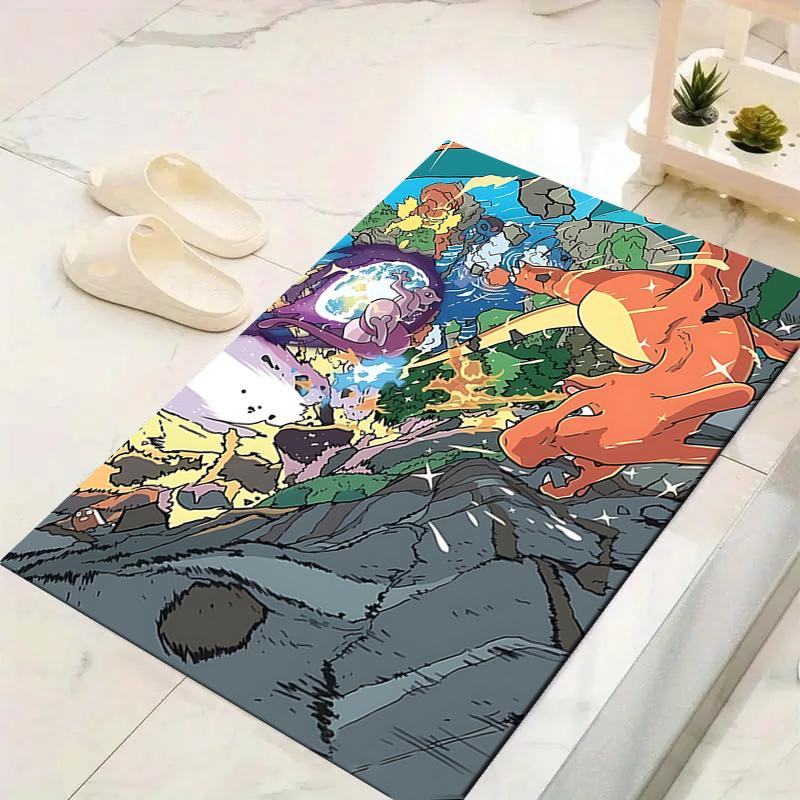 1Pc Pokemon Battle Scene Printed Flannel Rug Soft Non Slip Carpet for Bedroom Living Room Office Floor Outdoor Home Decor Xmas Gift H1220