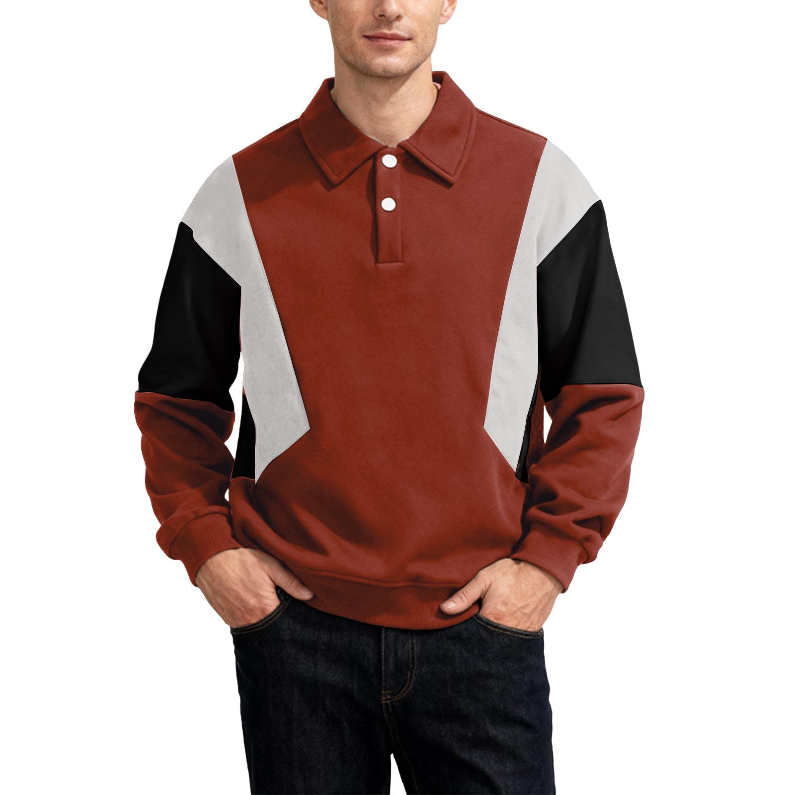 

Men s Sweatshirts Patchwork Color Long Sleeve Lapel Collar Sweatshirts Casual Loose Lightweight Fashion Sweatshirts L винний