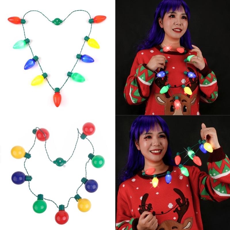 Christmas Light Up Led 9 Colors LED Light Up Bulbs Necklace Christmas Bulbs Necklace for Christmas Party Favor Supplies
