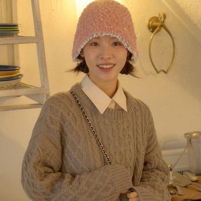 ANOETIC LACE KNIT BUCKET HAT_PINK