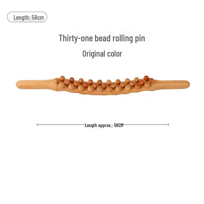 Beech Wood Rolling Pin Massager for Whole Body Gua Sha Therapy and Meridian Massage with Eight and Ten Beads